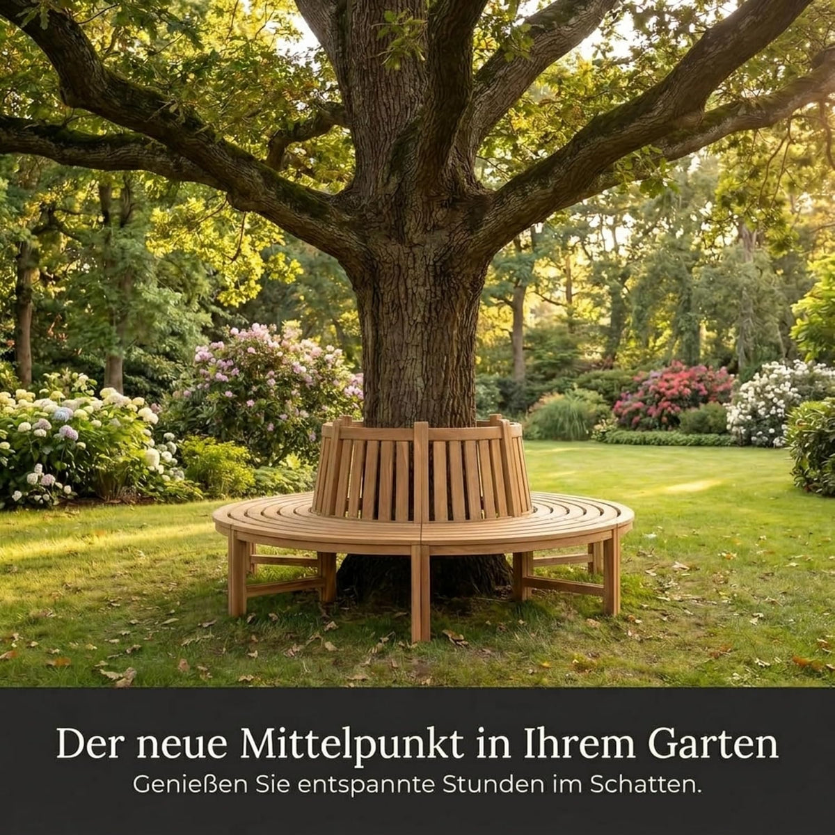 Banco circular premium SAM Timo de 180 cm, banco circular de 360° para árboles de madera maciza de teca, banco de jardín resistente a la intemperie con capacidad para hasta 8 personas, banco circular de madera para jardín y terraza