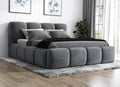 Cama tapizada A&J MöbelLand 180x200 con arcón y somier – DONA, cama con colchón y espacio de almacenamiento en gris oscuro