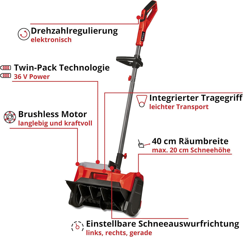 Quitanieves a batería Einhell GE-ST 36/40 Li E Power X-Change (iones de litio, 36 V, ancho de trabajo 40 cm, altura máx. de nieve 20 cm, incl. batería y cargador)