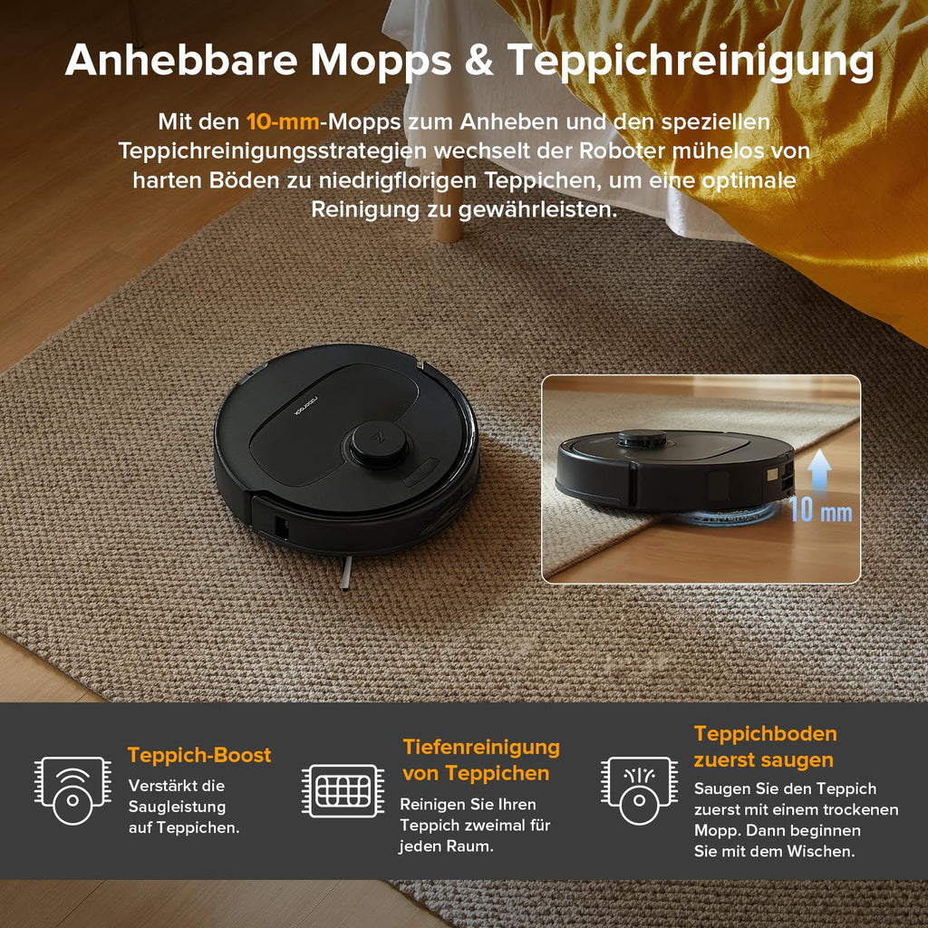 Roborock QV 35A Robot aspirador y fregasuelos con 8000 Pa de potencia de succión, Reactive Tech, elevación de mopa de 10 mm, LiDAR y base todo en uno