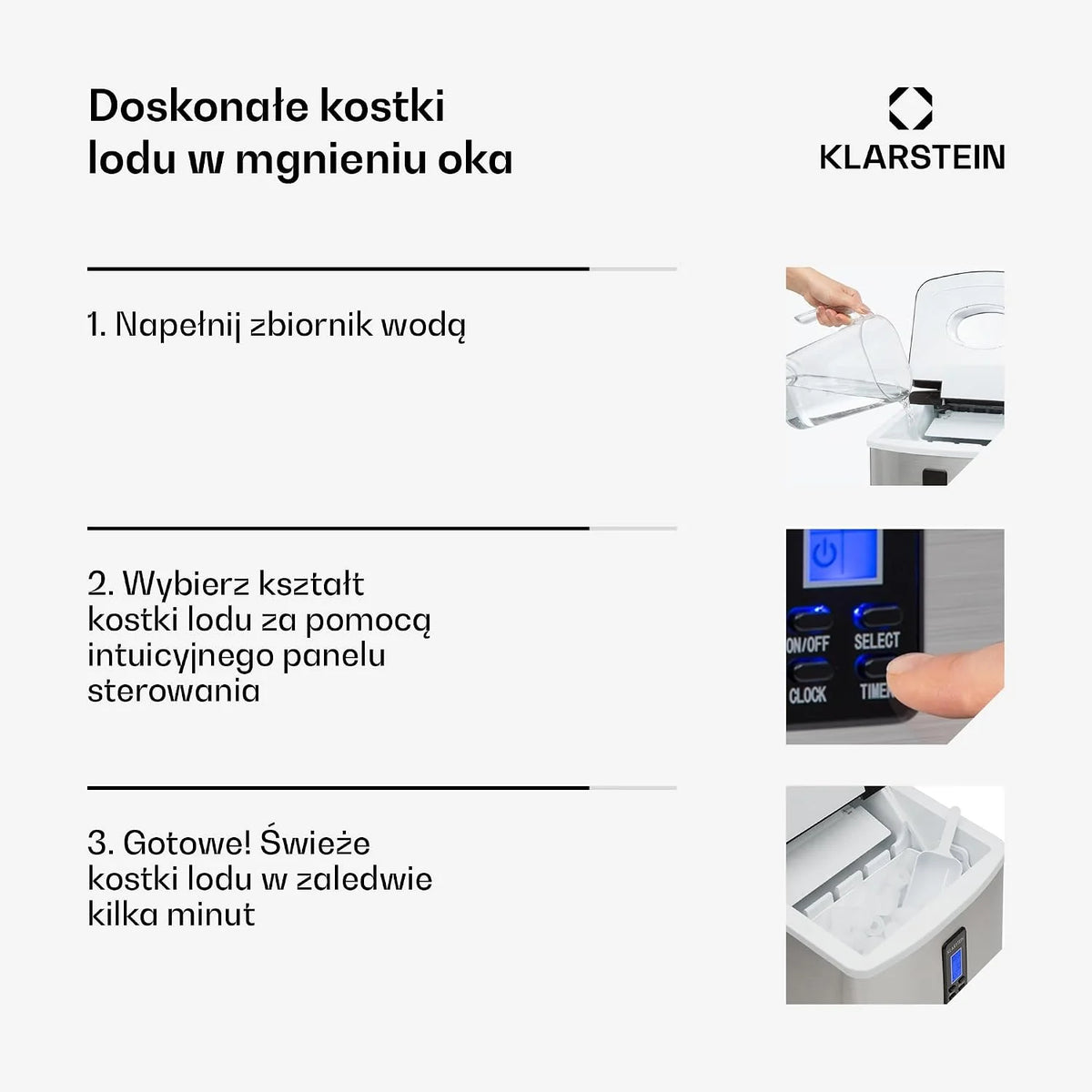 Klarstein Mr. Silver Frost kostkarka do lodu - 150 W, zbiornik 3,3 litra, wyściółka z tworzywa sztucznego bez smaku, system pomp, łatwy do czyszczenia, odłączane części, stal nierdzewna, czarny
