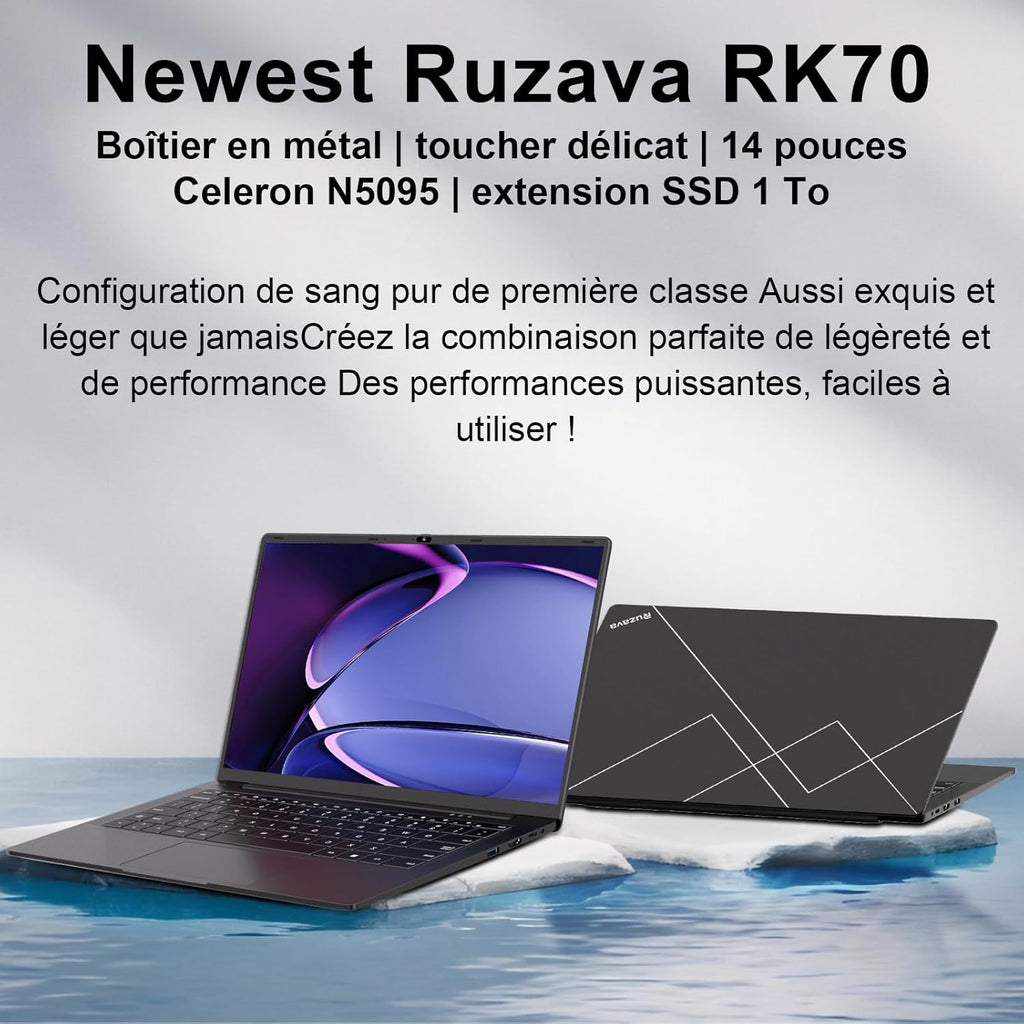 Portátil de 14 pulgadas Celeron N5095 Win11 Pro 8 GB RAM 256 GB SSD con expansión de 1 TB, WiFi 5G, FHD 1920x1080, PC portátil con ratón inalámbrico, teclado QWERTY con membrana de teclado AZERTY - Negro metalizado