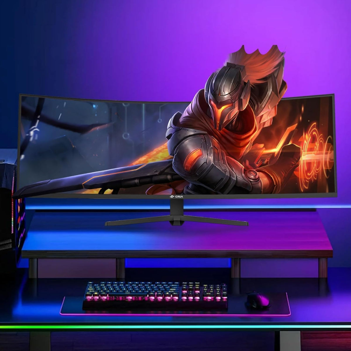Monitor Gaming Curvo CRUA de 49" Ultra-Wide 32:10 DFHD 3840x1080, 165Hz/144Hz, 1500R, AMD FreeSync, 120% sRGB, HDR10, Ajustable en Altura, HDMI 2.0 * 2 y DP * 2, Montaje en Pared – Negro