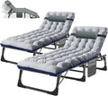 Set de 2 tumbonas plegables con colchón, capacidad de carga de 200 kg, tumbona de jardín con bolsillo lateral y reposacabezas, respaldo ajustable, tumbona de relax para balcón, jardín y playa