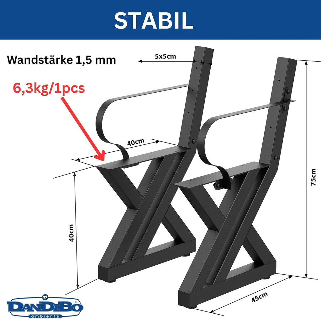 DanDiBo Juego de 2 estructuras para banco con respaldo de metal negro, patas para banco de bricolaje, bases para banco, soportes para banco 96670, estructura de asiento para banco de jardín, resistente y estable