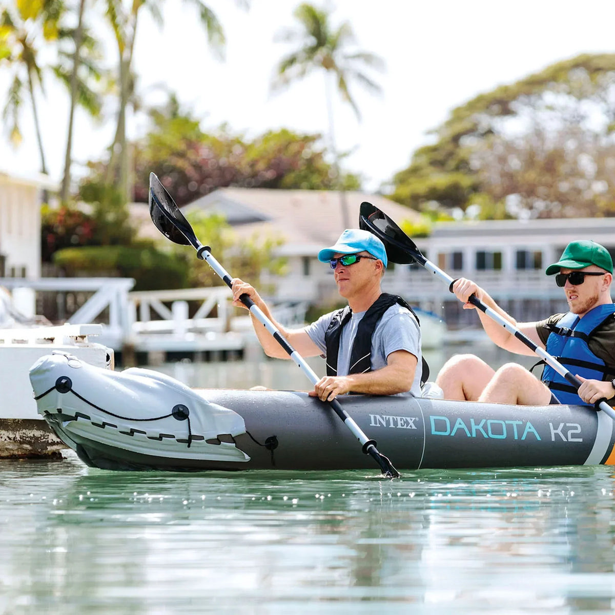 Kayak inflable de vinilo para 2 personas Intex Dakota K2 2025, con remos y bomba – Caja abierta