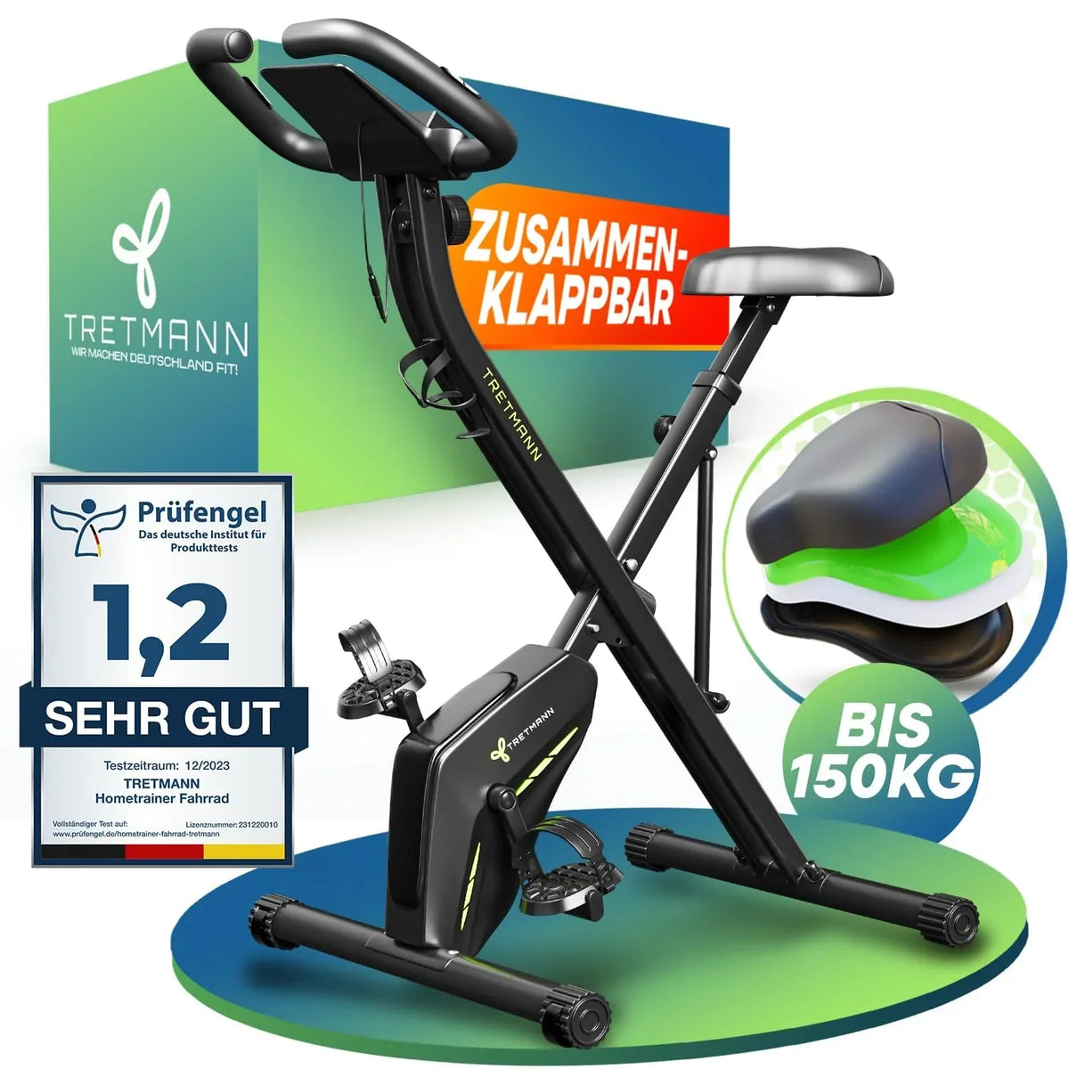 Bicicleta estática plegable Tretmann Home con resistencia magnética de 16 niveles, asiento acolchado y capacidad de carga de 150 kg