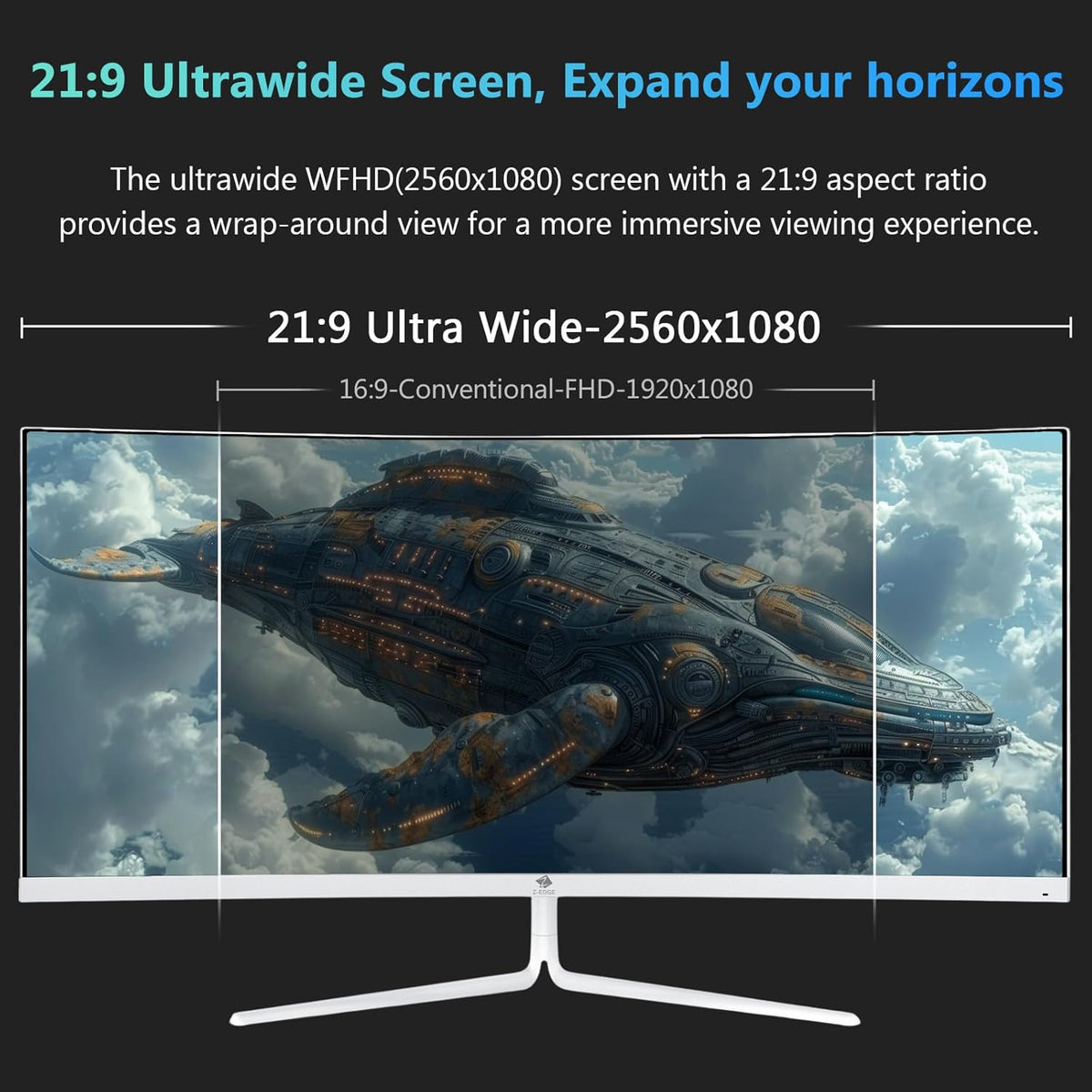 Monitor Gamer Curvo Z-Edge Blanco 30'' 200Hz, 1ms, 2560x1080, FreeSync, Monitor Gaming Blanco Ultra ancho 21:9, Inclinación Ajustable, 1500R, 2×HDMI2.0 & 2×DP1.4, RGB, VESA 75*75mm (Cable DP incluido)