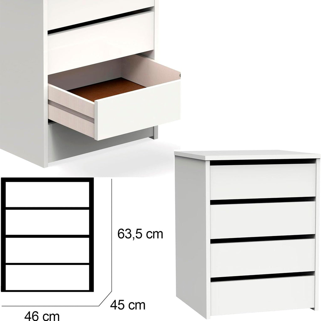 Armario de dormitorio con 4 cajones, ropero, 2 puertas correderas, color blanco