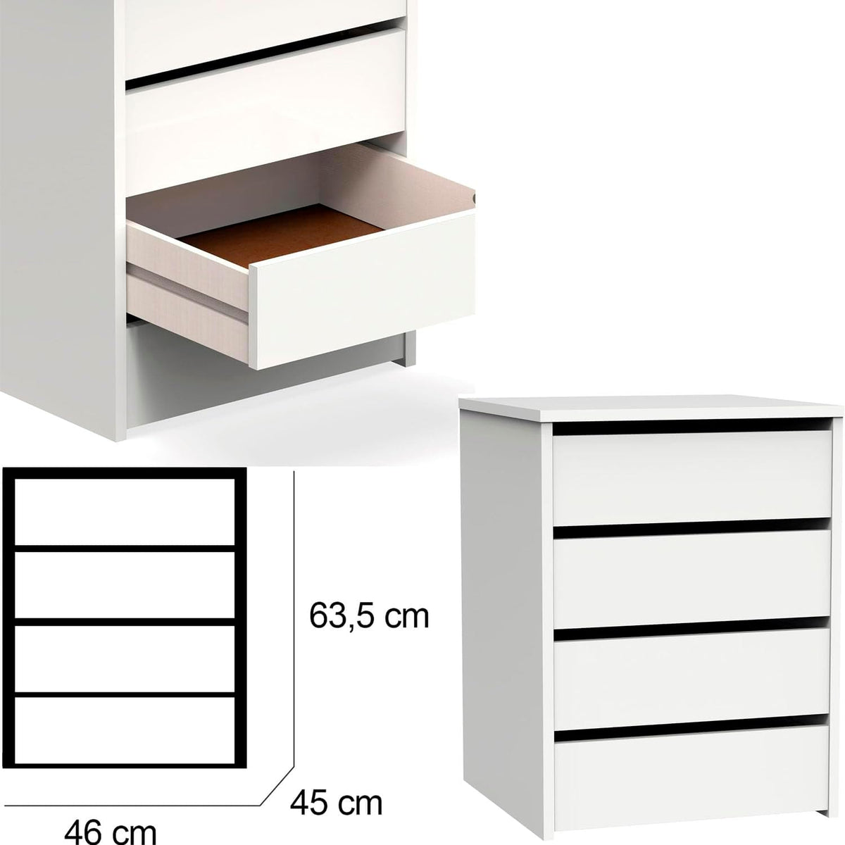 Armario de dormitorio con 4 cajones, ropero, 2 puertas correderas, color blanco