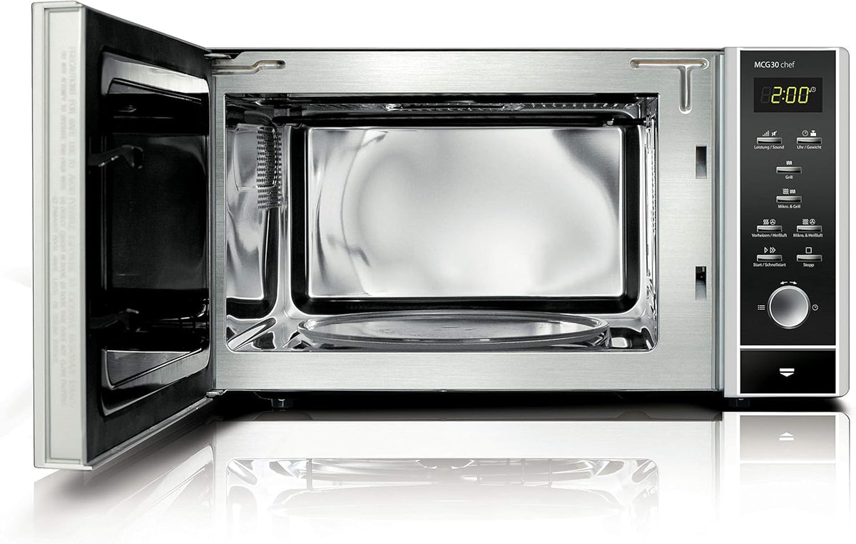 CASO MCG30 Ceramic Chef Ganador del test Haus & Garten, microondas 3 en 1 con grill + convección 2100W 30L, base de vidrio de borosilicato, función de horno hasta 200°C