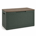 Caja de jardín de plástico efecto ratán verde marrón 117x45x56cm