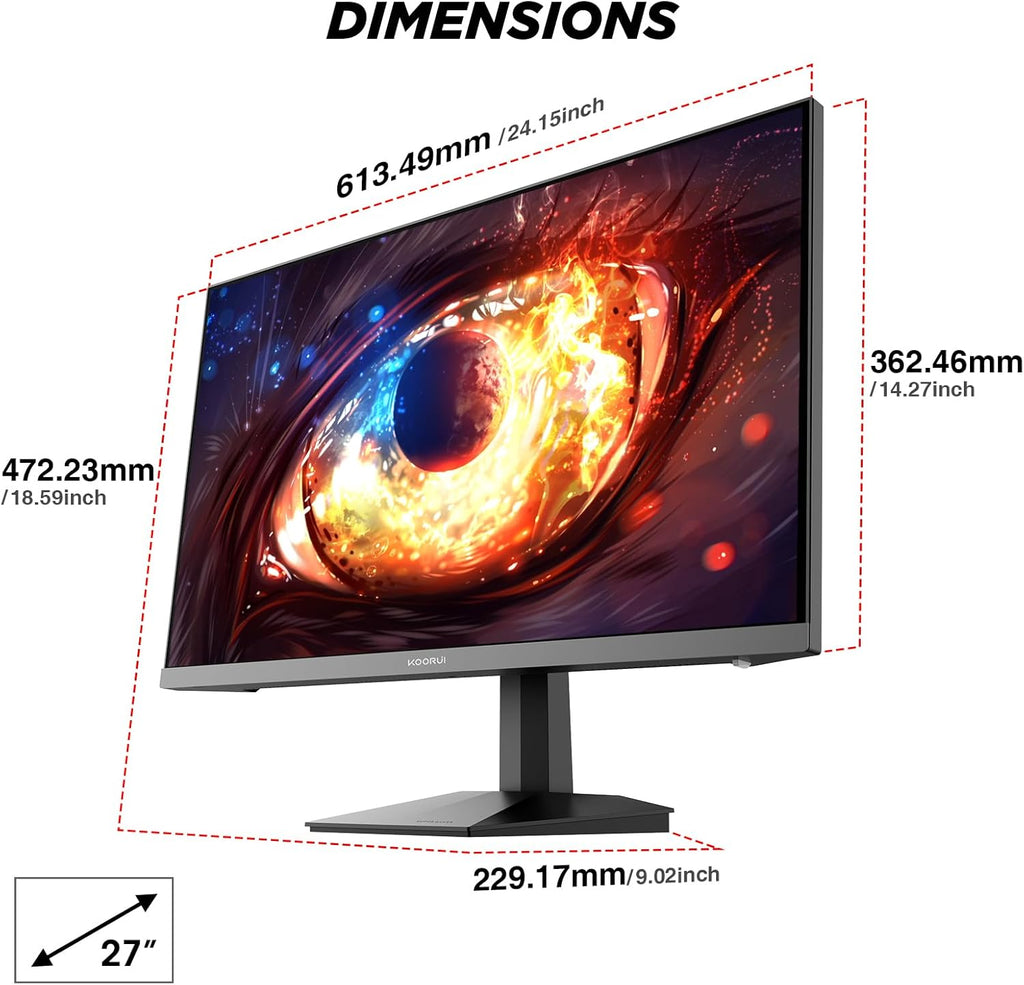 Monitor Gamer KOORUI G2711P de 27 pulgadas, 200Hz, Pantalla Gaming Fast IPS FHD, 1ms, HDR400, Adaptive Sync, compatible con VESA 75 * 75mm, HDMI 2.0/DP1.4, luz azul reducida