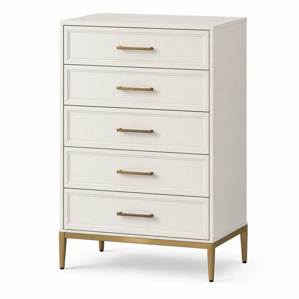 Cómoda de MDF con cinco cajones, color blanco
