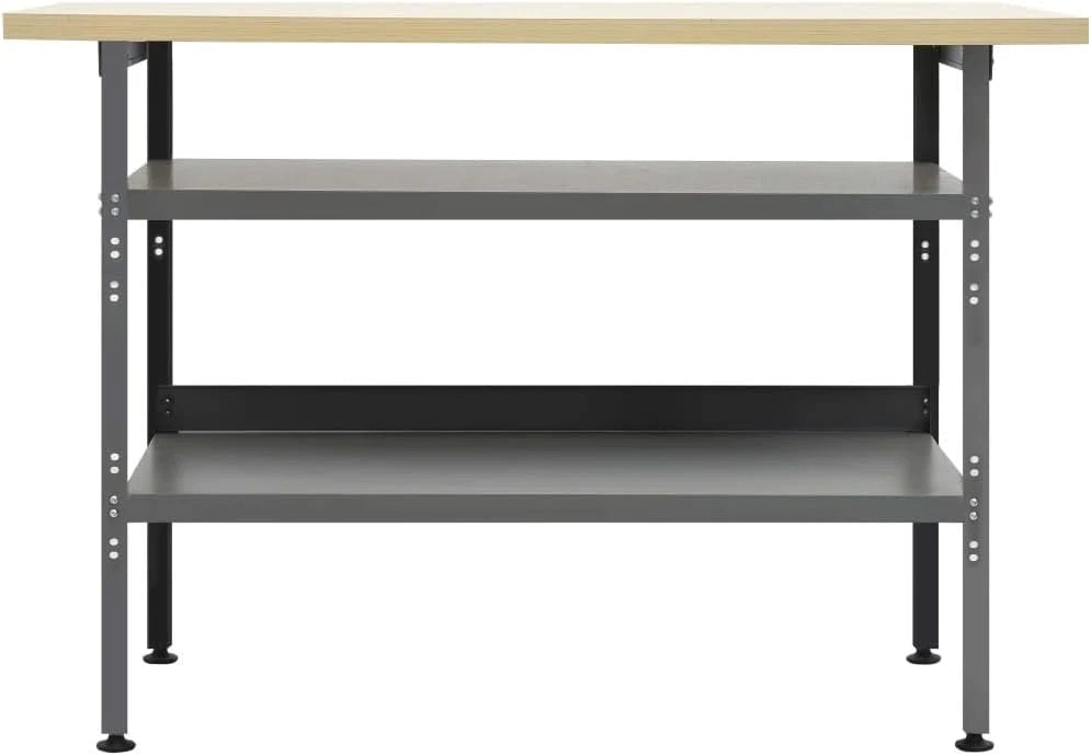 LAPOOH Stół warsztatowy, szary, 120 x 60 x 85 cm, stal, stół warsztatowy, stół roboczy, stacja robocza, panel narzędziowy, organizer, przechowywanie narzędzi, 145344