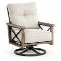 Sillón giratorio con tapizado textil y estructura de metal y madera