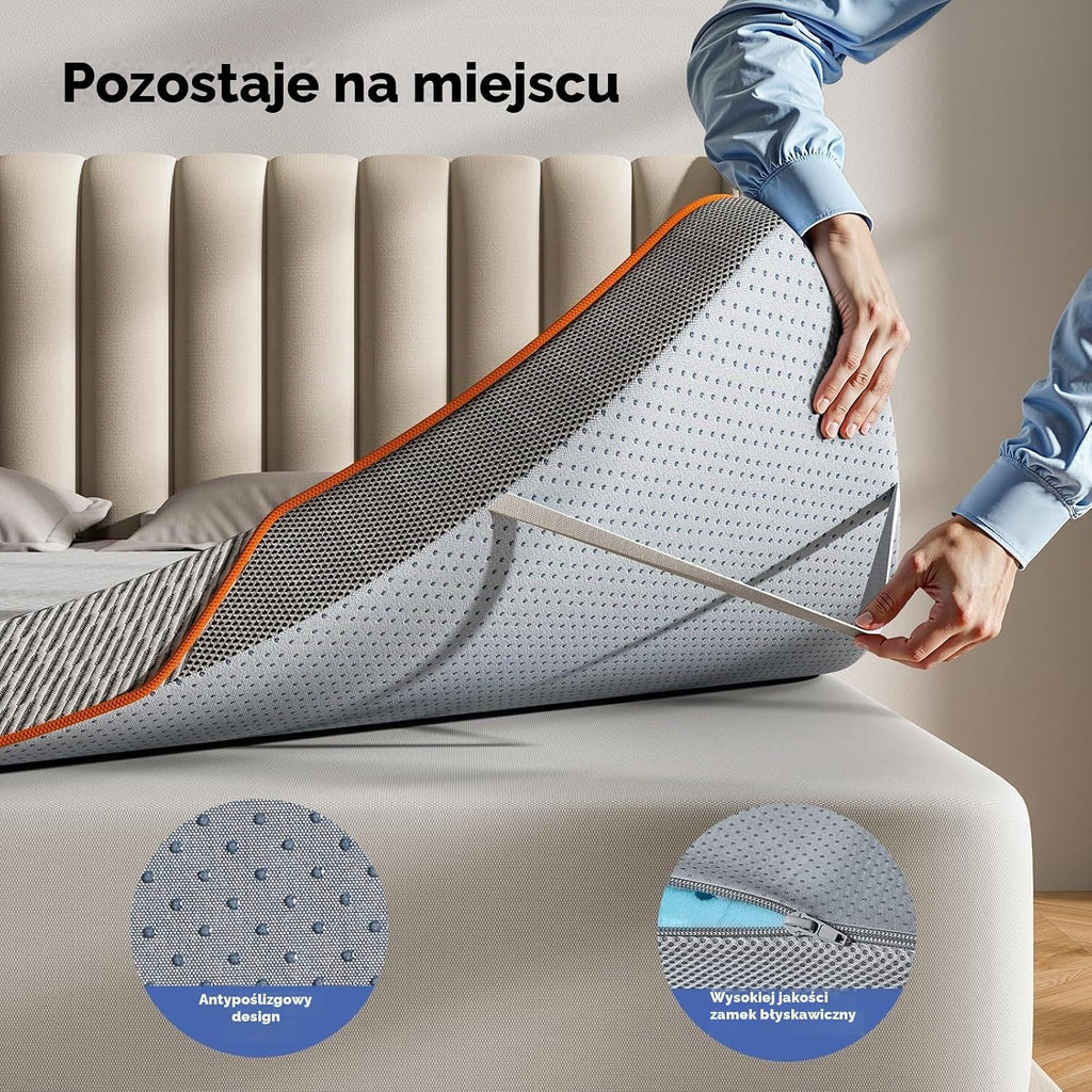 PERLECARE Topper 180 x 200 cm - 7,5 cm wysokość twardy topper na materac, twardości H3 H4 pianka żelowa z wysokiej jakości osłoną materacy, certyfikowany przez Oeko-Tex topper na materac do łóżka