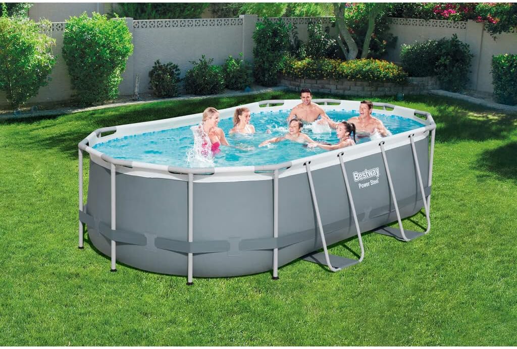 Set de piscina con estructura Power Steel de Bestway, ovalada, gris, 424 x 250 x 100 cm