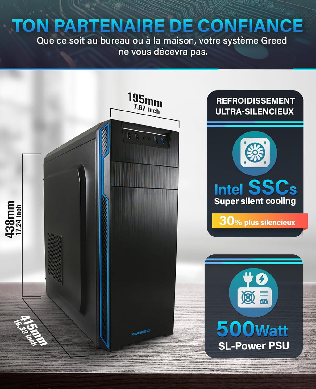 Greed® Basic V2 PC con Intel Core i5 10400 - Ordenador rápido + Ordenador de sobremesa para el hogar con 4,3 GHz, 8 GB RAM - 256 GB SSD - DVD+RW - USB3.1 - Wi-Fi, con Windows 11 Pro