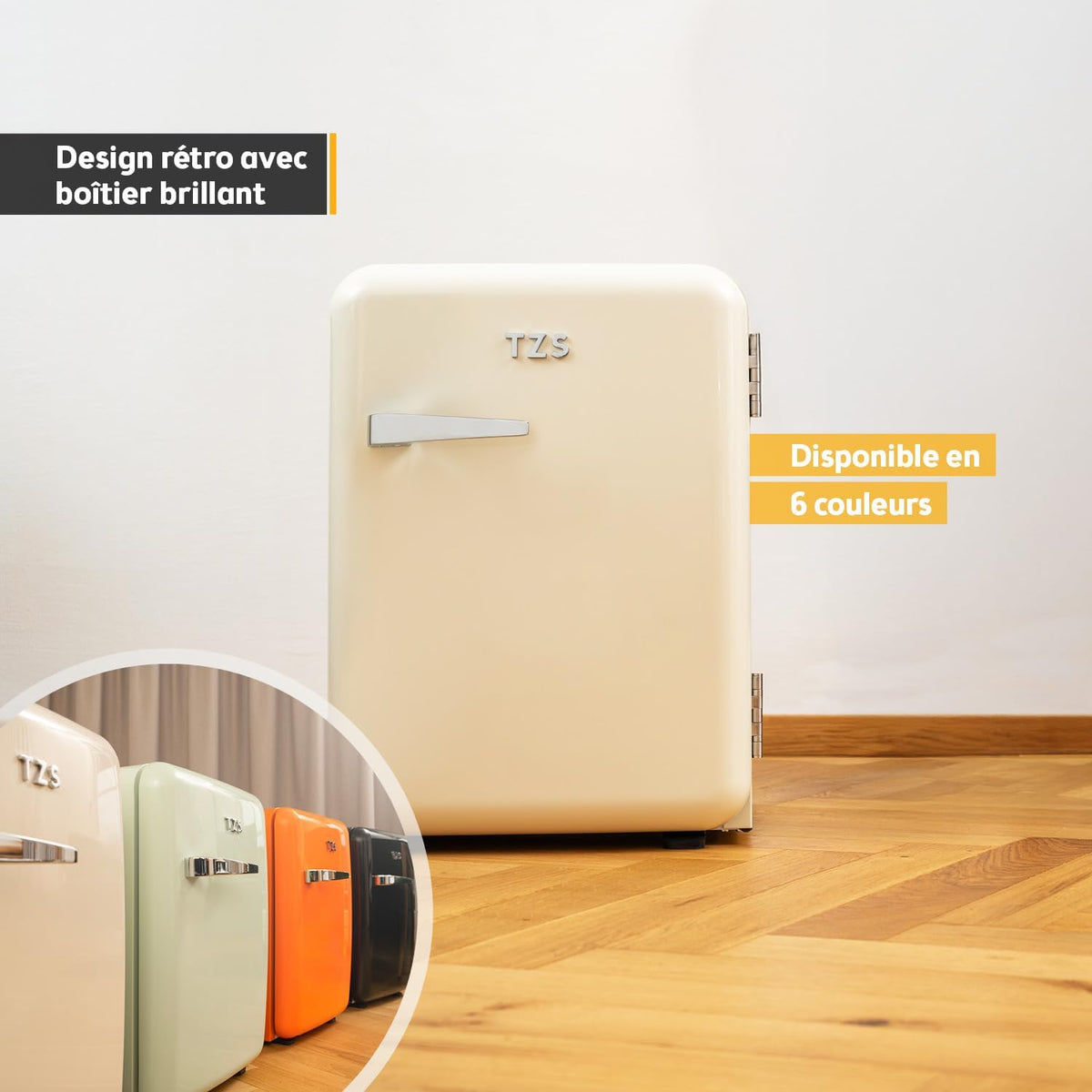 TZS First Austria - Mininevera retro silenciosa de 40 L - Pequeño minirrefrigerador de diseño vintage con luz interior y 2 compartimentos en la puerta - Minibar para camping, oficina, dormitorio y hotel - Crema