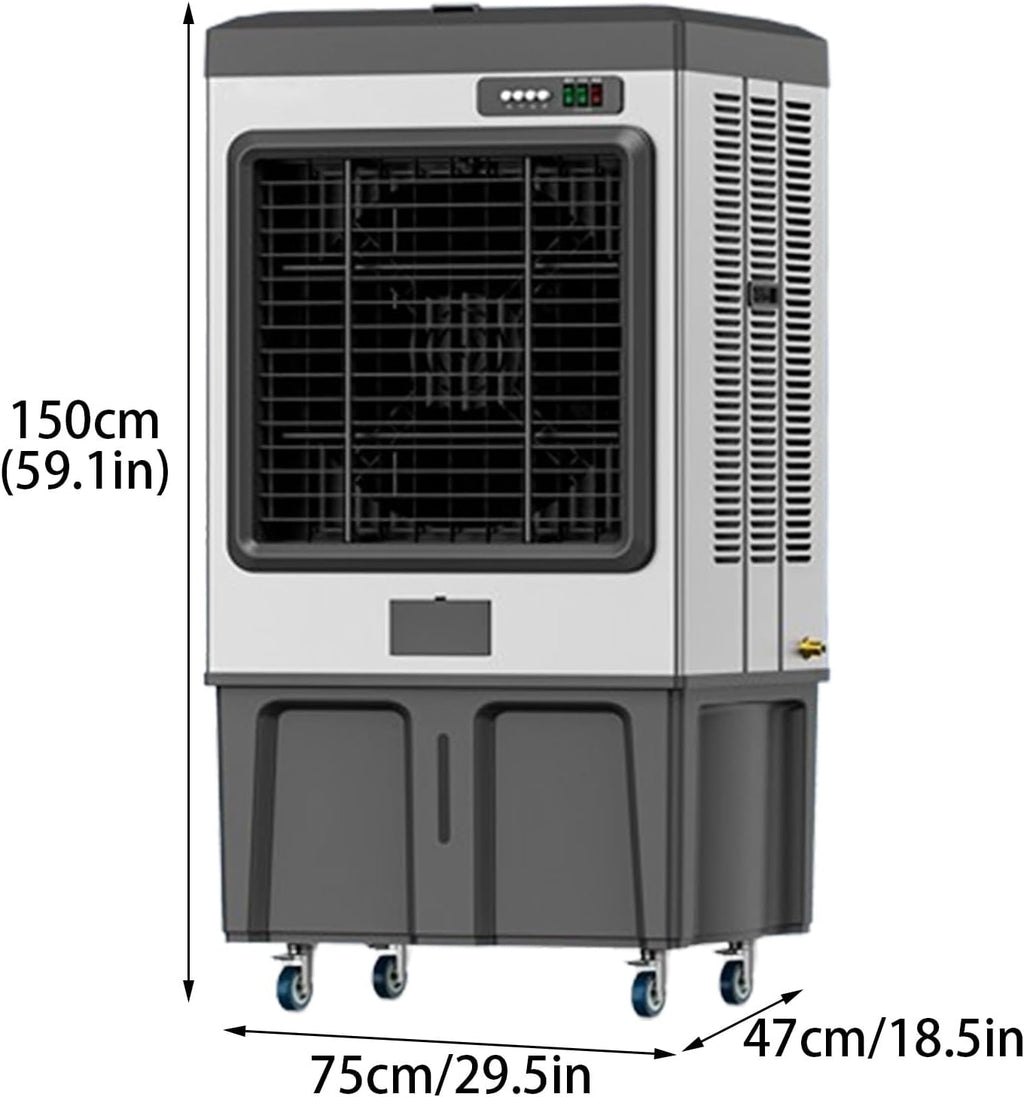 Enfriador evaporativo personal, aire acondicionado portátil real con depósito de 180 litros y 3 velocidades, climatizador evaporativo para habitaciones, oficinas y espacios exteriores (75 * 47 * 150 cm)
