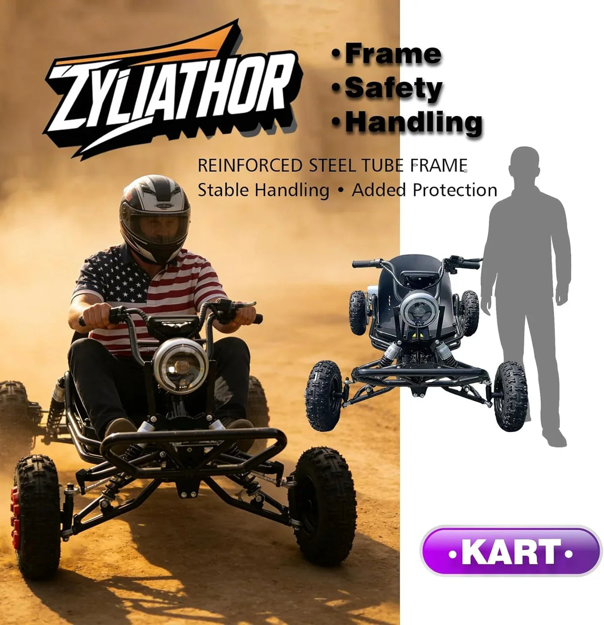 Kart Eléctrico 48V para Adultos y Niños - Motor 2000W (19-60 km/h), Llantas Todo Terreno 6'', Batería 10.4Ah (Autonomía 19+ km), Capacidad 200 kg, 3 Modos de Velocidad, Luces LED