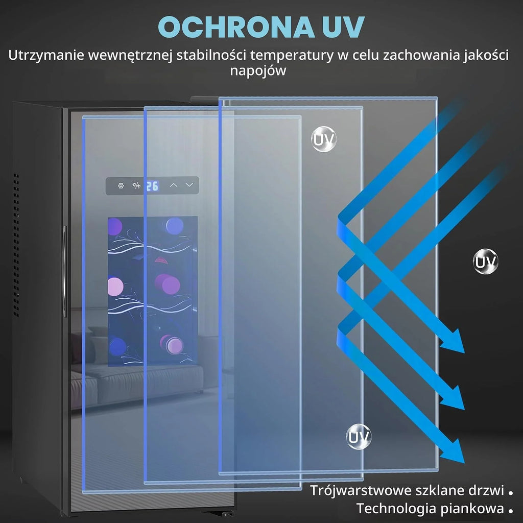 HOMCOM Lodówka na wino kompresorowa 12 butelek 30L 8-18°C Czarny