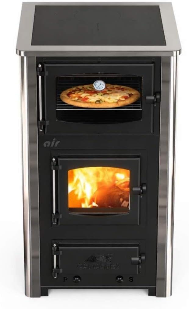 Estufa de leña con horno y placa de cocción ABC Concept 2 Air Mini, conexión múltiple, estufa de leña de 10 kW, chimenea, estufa, estufa de taller, estufa sueca, estufa de cabaña, estufa de calefacción, estufa de leña