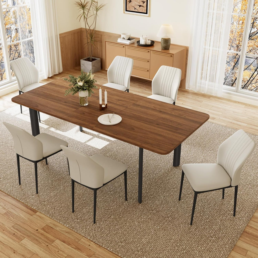 Juego de mesa de comedor JIEXI con 4-8 sillas, comedor con mesa extensible, mesa de comedor de MDF moderna y elegante para la sala de estar (mesa de 160-200 cm color nogal + 6 sillas blancas)