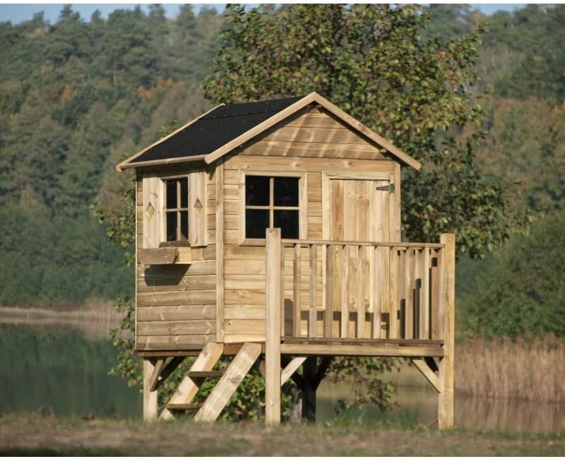 Casita de jardín para niños - Casa de juegos infantil para exterior - De madera de pino cepillada e impregnada - Casita de jardín original y única - Tipo de madera: pino cepillado