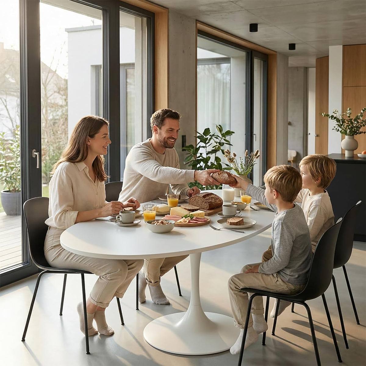Mesa de comedor redonda extensible, 100/140x100x75 cm, mesa de comedor elíptica de madera para 2-8 personas, mesa de centro para cena, sala de estar y comedor (completamente blanca)