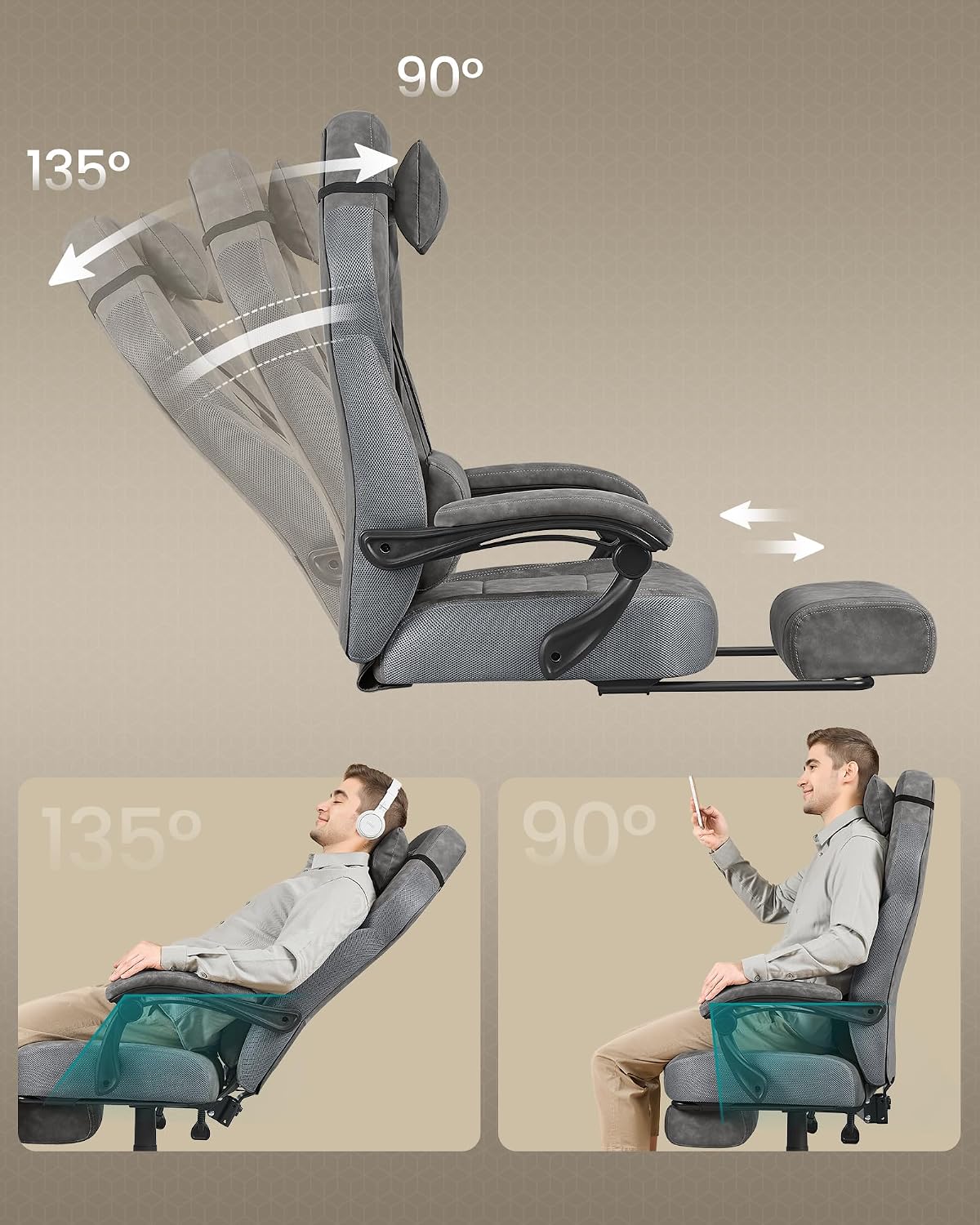 SONGMICS Krzesło do gier, ergonomiczna konstrukcja, obciążenie do 150 kg