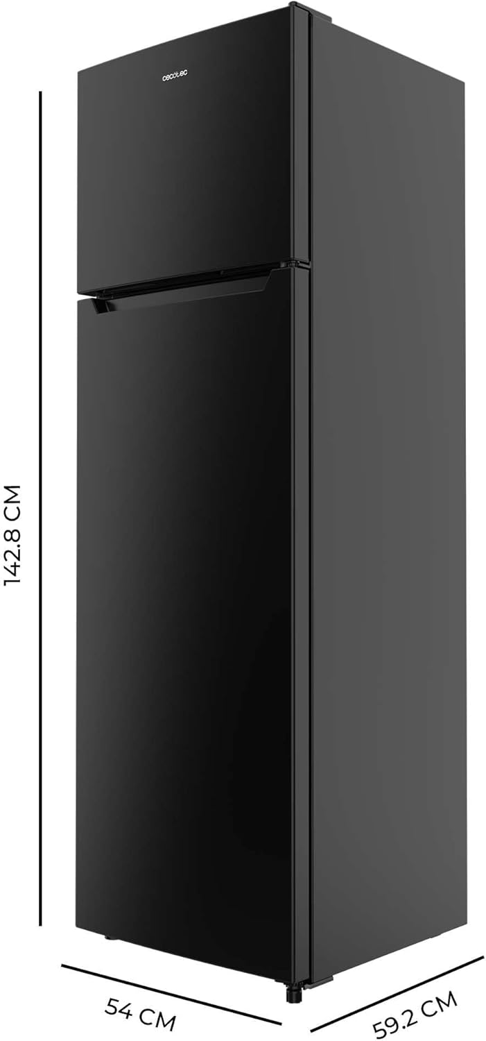 Frigorífico combinado Cecotec Bolero CoolMarket 2D 261 Black E. Capacidad 261L, Clase E, descongelación manual, congelación ultrarrápida, puerta reversible, LED interior.