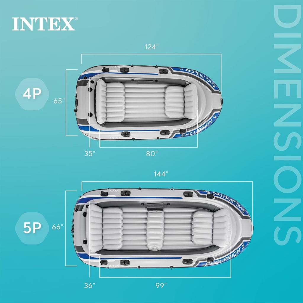 Bote inflable Intex Excursion 4 para 4 personas con remos de aluminio y bomba de aire de alto rendimiento
