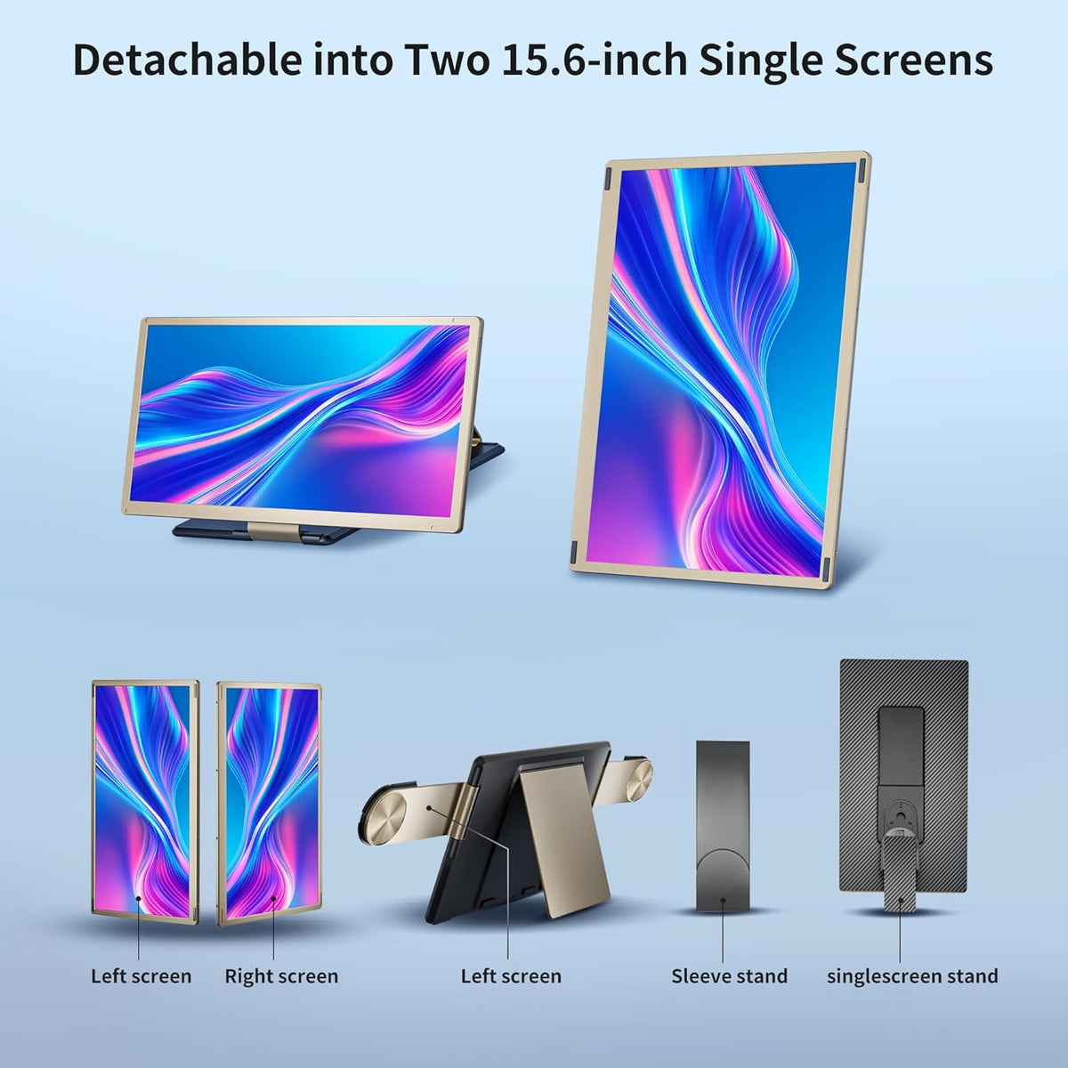 Extensión de pantalla para portátil de 15,6", pantalla portátil 1080P FHD, triple pantalla para PC con tipo C/USB/MINI HDMI, pantalla giratoria para portátil, conectar y usar para Windows, Mac, Chrome