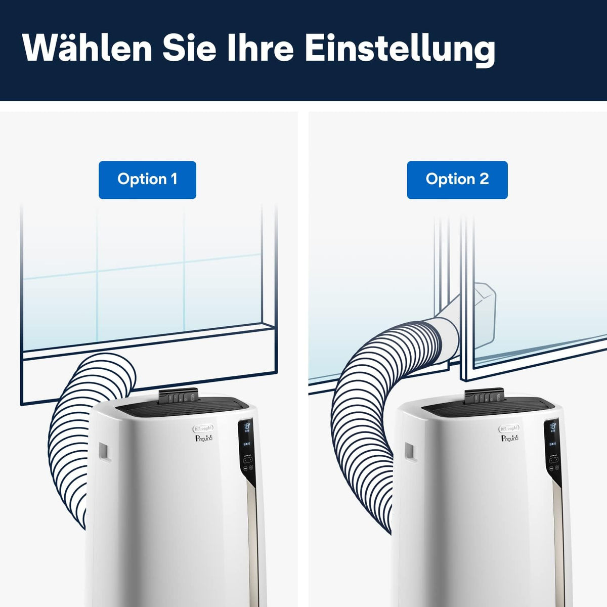 De'Longhi Pinguino PAC EM82, aire acondicionado portátil para habitaciones de hasta 80 m³, 9.400 BTU, 2,4 kW, 63 dB, función de deshumidificación, clase energética A, temporizador 24 h, blanco