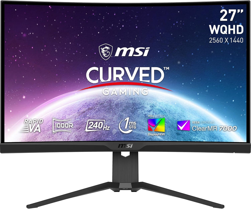 Monitor gaming curvo MSI MAG 275CQRXF de 27 pulgadas WQHD - 1000R, panel Rapid VA 2560 x 1440, 240 Hz / 1ms, 116% sRGB, DisplayHDR 400, Adaptive Sync, DP 1.4a, HDMI 2.0b, USB Type-C