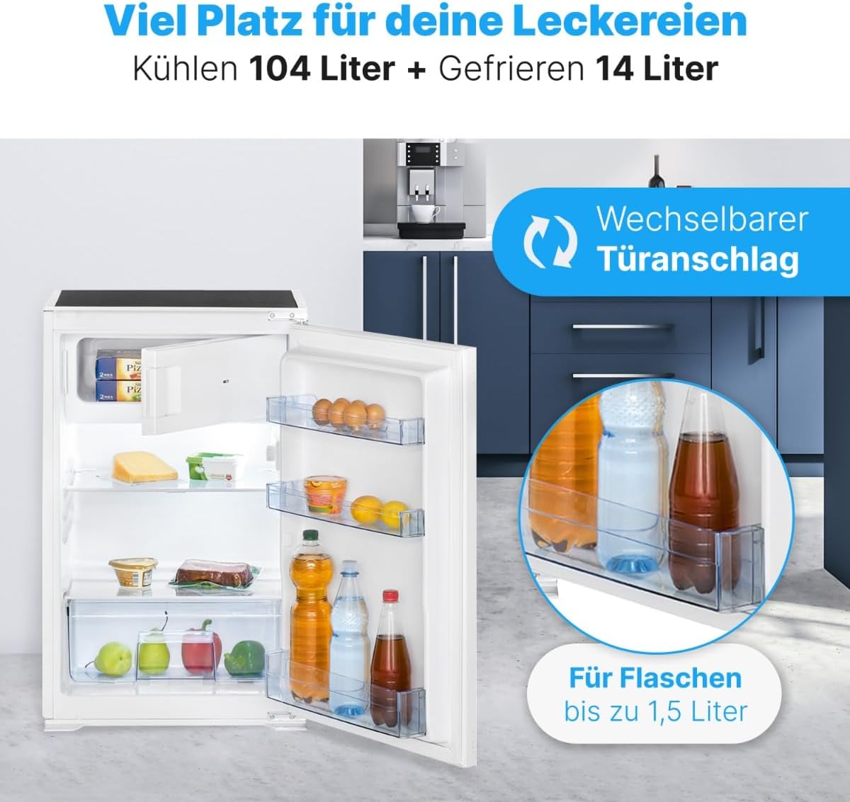 Frigorífico integrable Bomann® con congelador | Frigorífico integrable de 118 L con 2 estantes | Frigorífico integrable con descongelación automática y sistema de puerta deslizante | bisagra de puerta reversible | KSE 7810