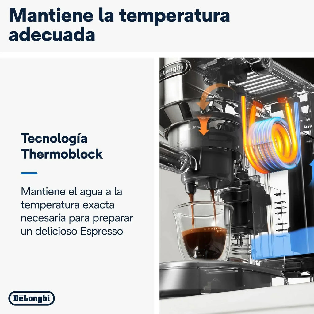 De'Longhi Dedica – Cafetera de bomba de acero inoxidable para café molido o monodosis, espresso y capuchino, depósito de 1,3 litros, sistema antigoteo, modelo EC685.M, color metal