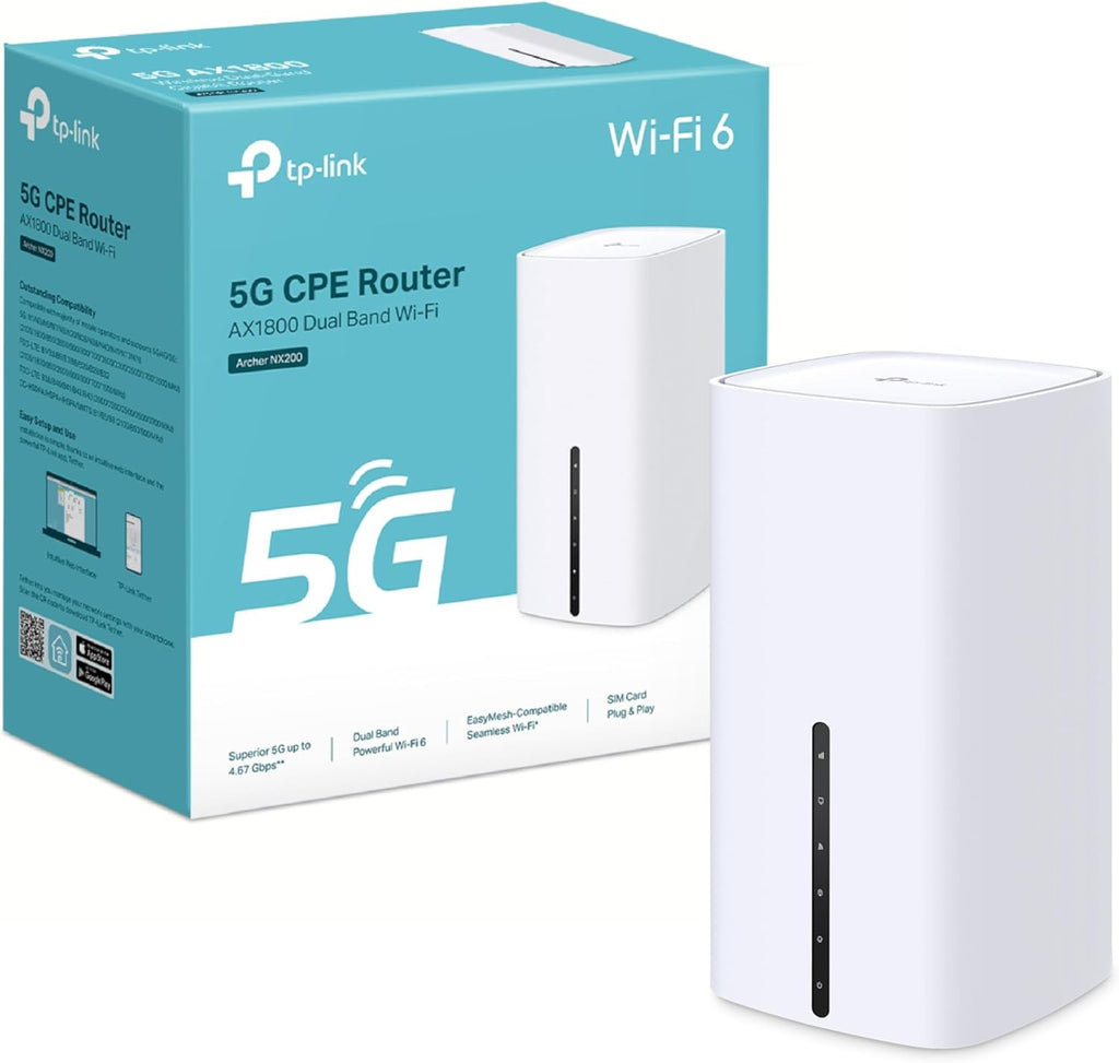 Router LTE inalámbrico TP-Link Archer NX200, router 5G para tarjeta SIM, Wi-Fi 6 de doble banda AX1800, 3 puertos Gigabit, MU-MIMO, gestión mediante web y aplicación, Plug-and-Play