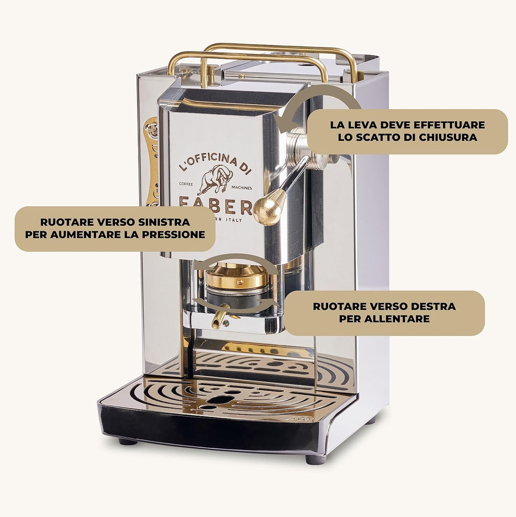 Cafetera Faber PRO Total Deluxe de latón, papel ESE de 44 mm, 1,3 litros, (blanco)