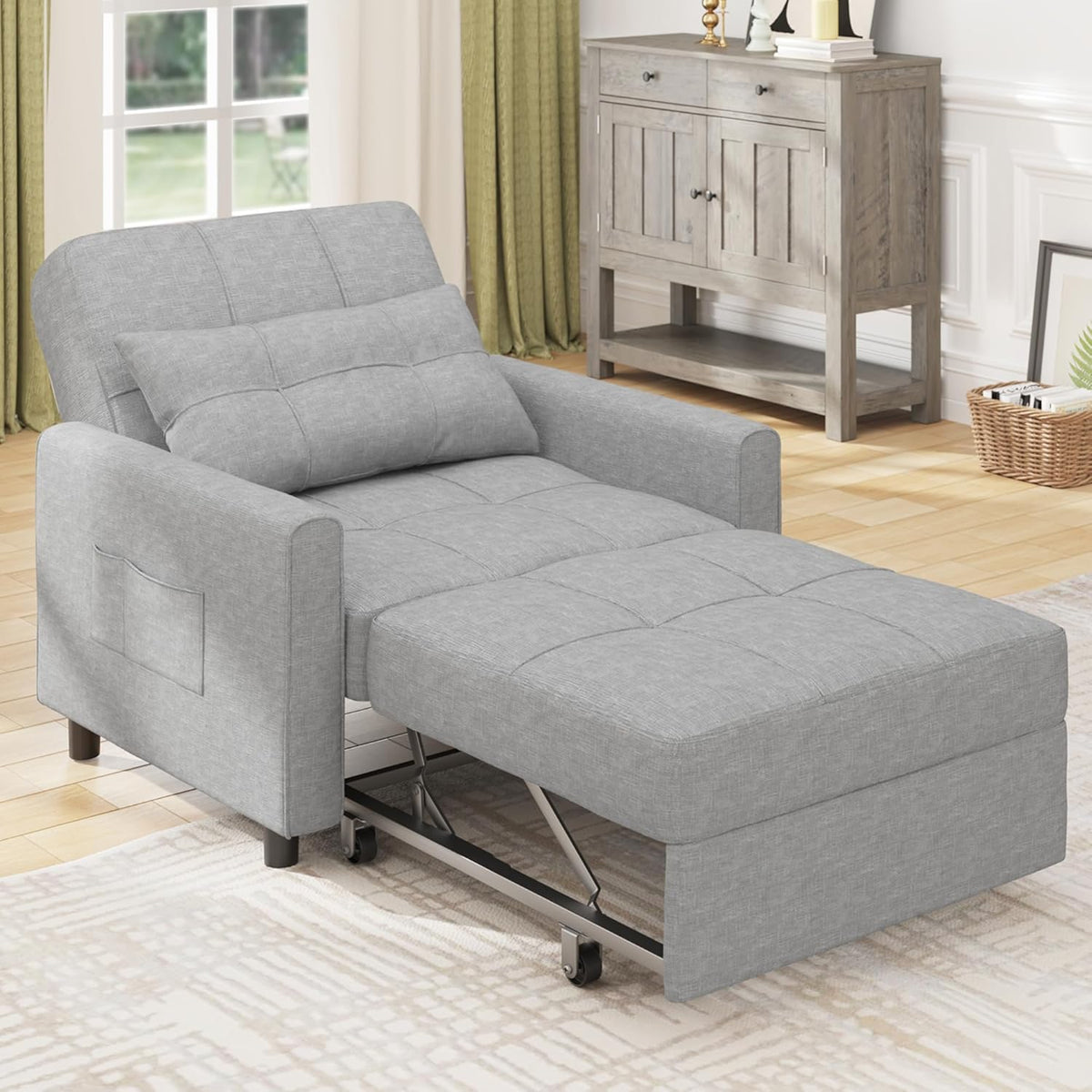 Sillón reclinable Bealife, sillón cama con respaldo ajustable, sillón para televisión, sofá cama plegable, sillón relax para sala de estar, dormitorio (gris claro)