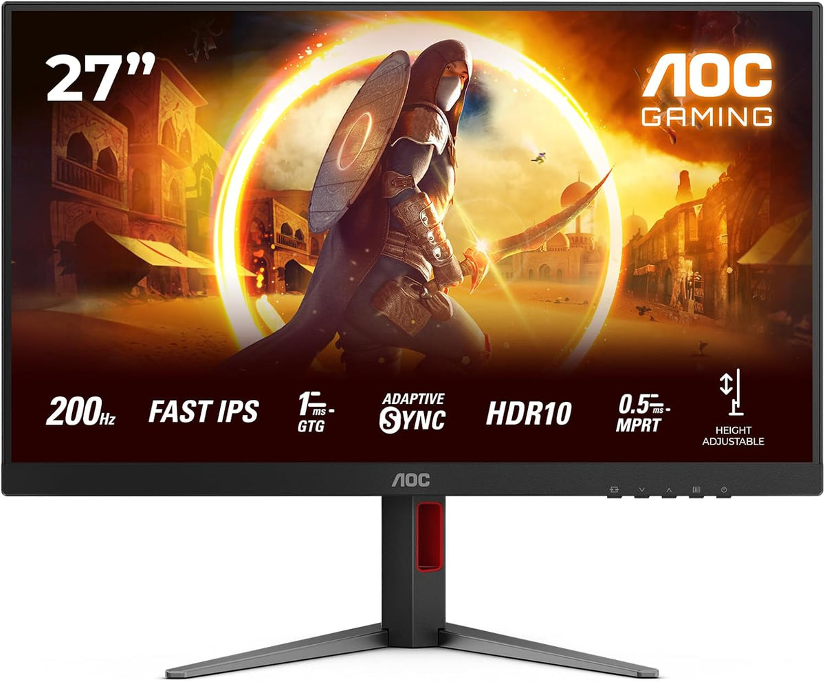 AOC Gaming 27G4HA - Monitor Full HD de 27 pulgadas, 200 Hz, 1 ms, compatible con G-Sync, HDR10 (1920x1080, 2x HDMI 2.0, 1x DisplayPort 1.4) Negro-Rojo