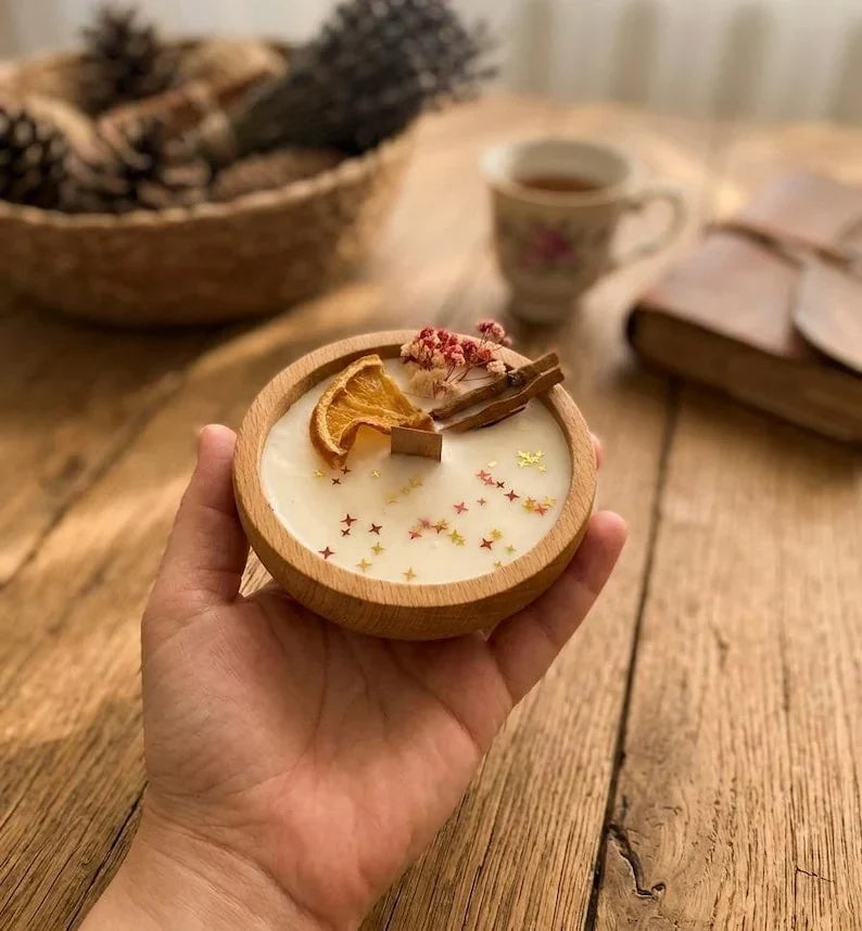 Vela de cera de soja hecha a mano con aroma cítrico especiado, 9 cm de diámetro, 3 cm de altura