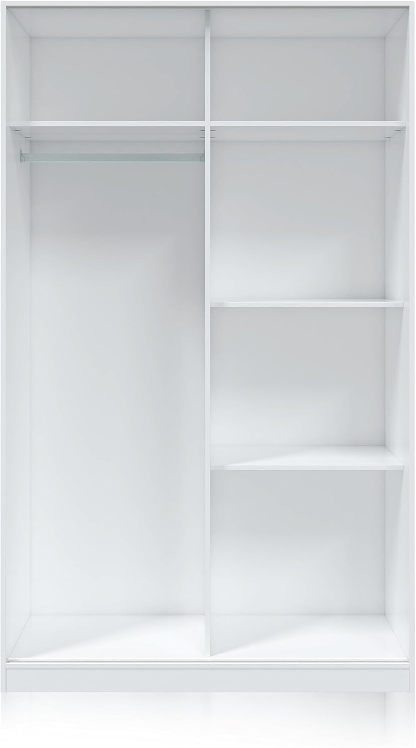 duehome | Armario de 2 puertas correderas, barra de colgar y estantes, armario para dormitorio, modelo Show, acabado en blanco Artik y cemento, medidas: 120 cm (largo) x 200 cm (alto) x 50 cm (fondo)