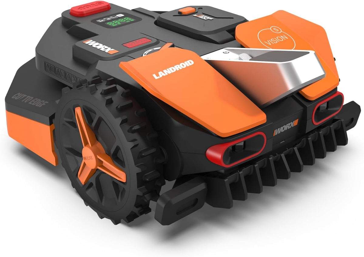 WORX LANDROID Vision WR202E, Robot cortacésped inalámbrico sin cable perimetral, 250 m² (máx. 350 m²), instalación en 30 min, cámara 4K + IA adaptativa, evita todos los obstáculos, corte de bordes, multizona