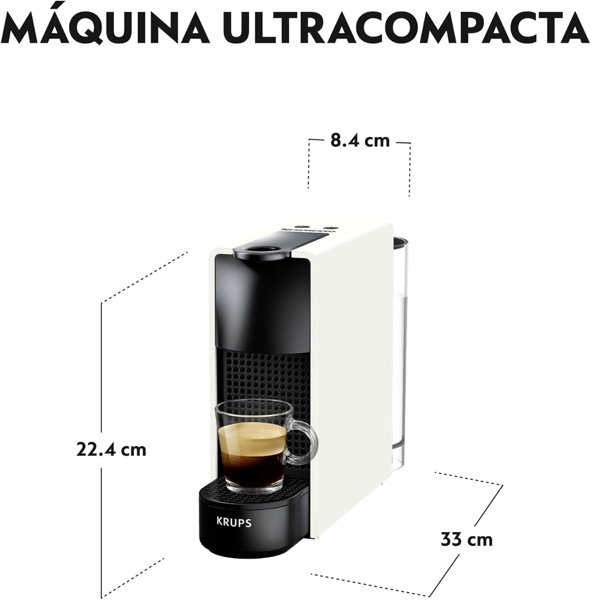 Nespresso Krups Essenza Mini XN1101 - Cafetera monodosis de cápsulas Nespresso, compacta, 19 bares, apagado automático, color blanco (Pack de cápsulas de bienvenida incluido)