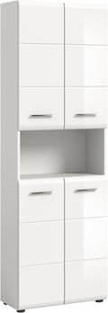 xonox.home - Armario alto Ice 60x185x30 cm, frente blanco alto brillo termoformado, cuerpo blanco - armario alto de baño ancho - elegante y funcional