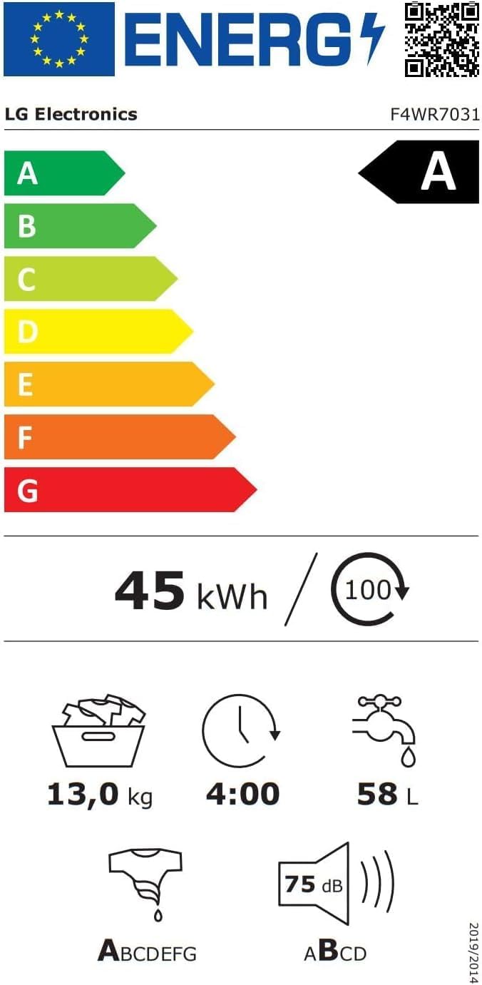 LG F4WV7080, Clase A, lavadora de carga frontal 8 kg, 1400 rpm, AI Direct Drive, Wi-Fi, limpieza profunda con vapor, gran capacidad, TRIPLE A, puerta exterior de cristal templado, 62 x 60 x 85 cm, blanco