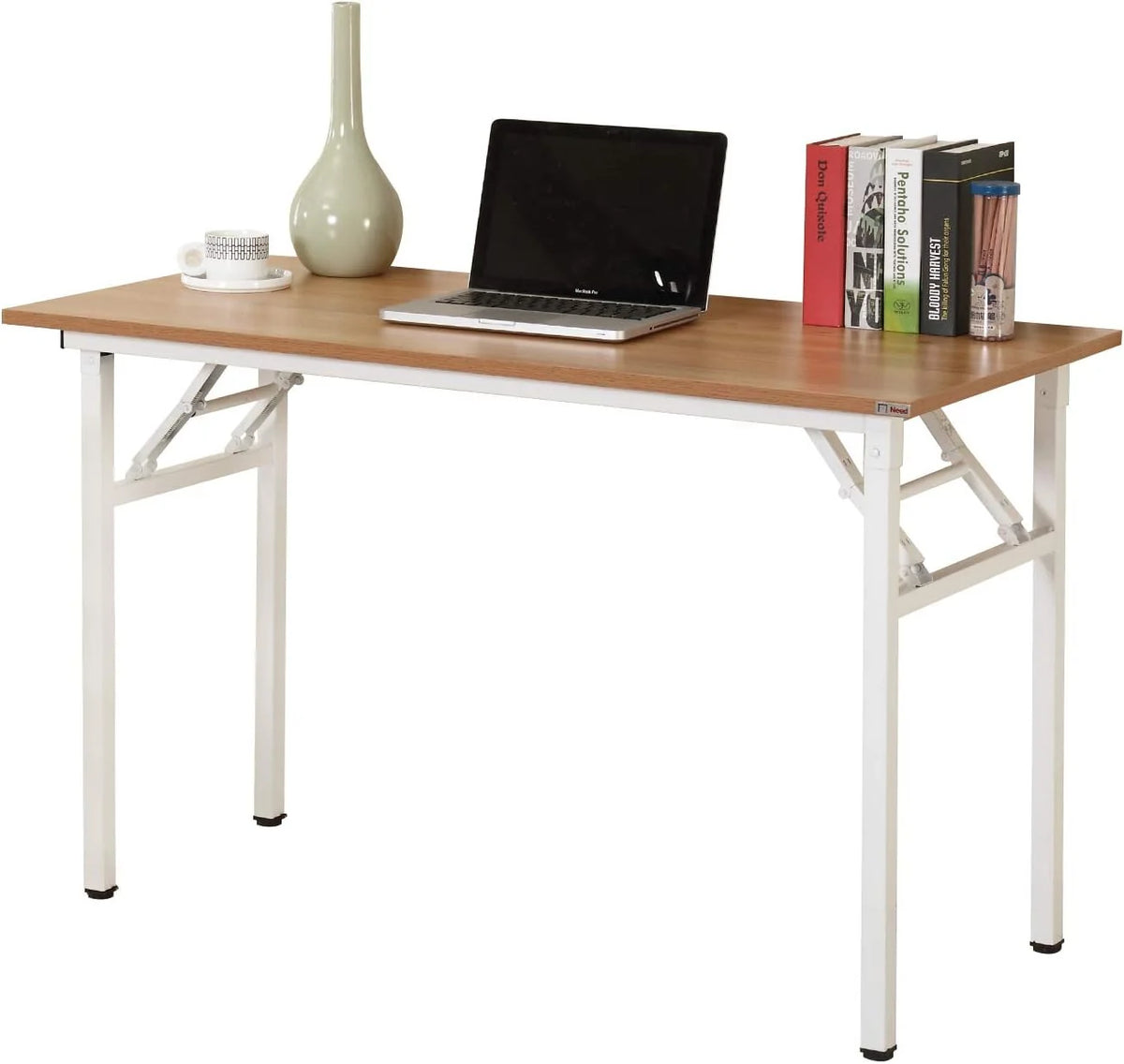 sogesfurniture Stół składany biurowy do nauki, biurko do pisania, stół do komputera PC, stół na laptopa, stanowisko robocze, stół do jadalni, stół do gier, bez potrzeby instalacji, 100x60x75cm, teak i